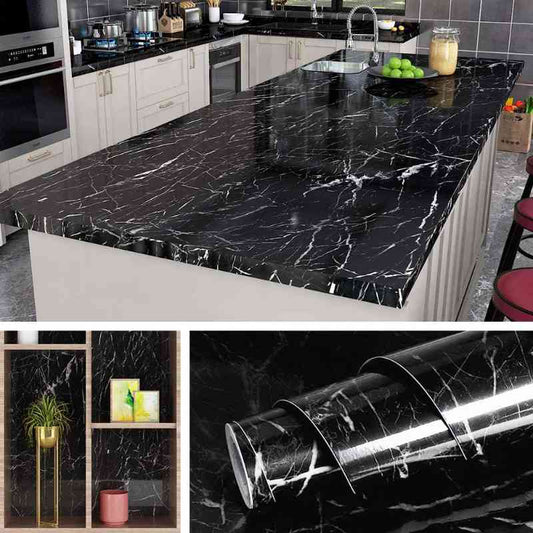 (Pack of 5) Self Adhesive Black Marble Sheet for Kitchen / Waterproof Anti Oil & Heat Resistant Wallpaper Sheet (2 Feet x 6.5 feet)